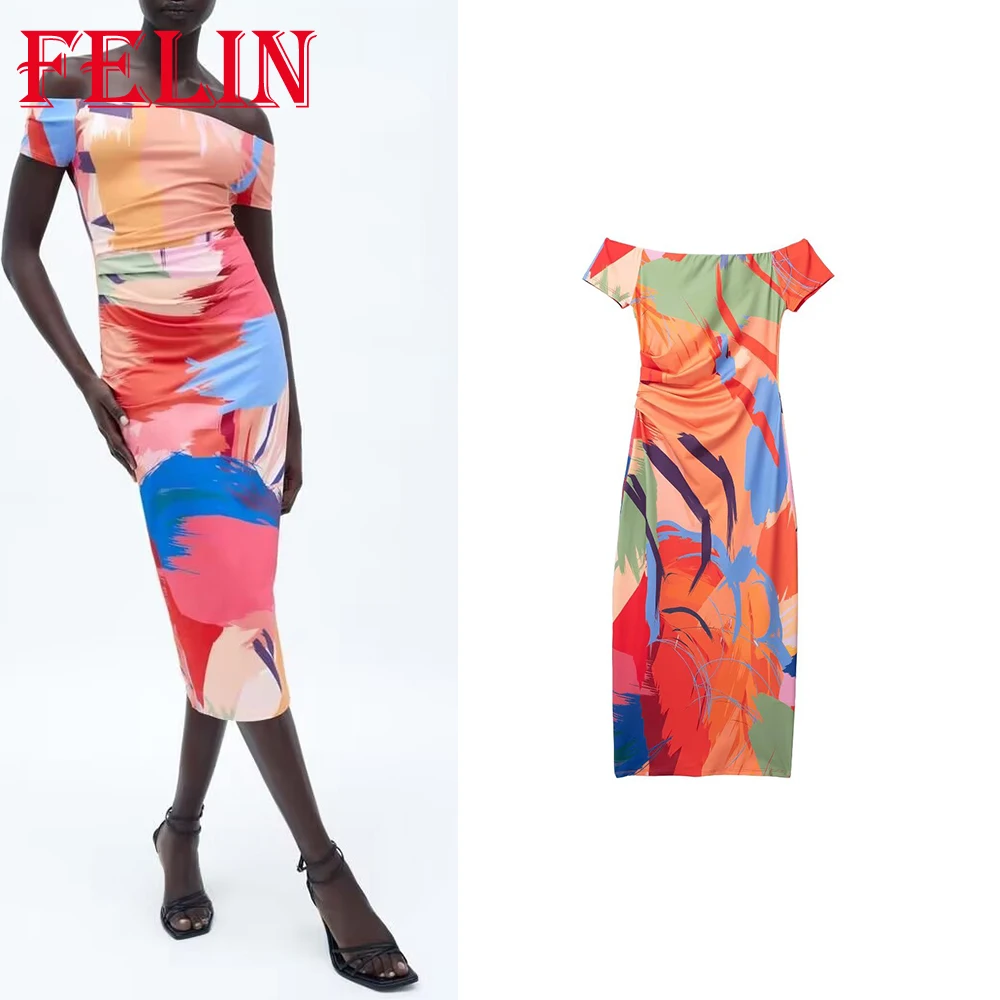 TRAF 2023 Summer Women Tie Dye Print Dress Sheath Strapless Long Dress Zipper Slim Short Sleeve Dress Women Sexy Mujer Vestidos
TRAF 2023 Summer Women Tie Dye Print Dress Sheath Strapless Long Dress Zipper Slim Short Sleeve Dress Women Sexy Mujer Vestidos