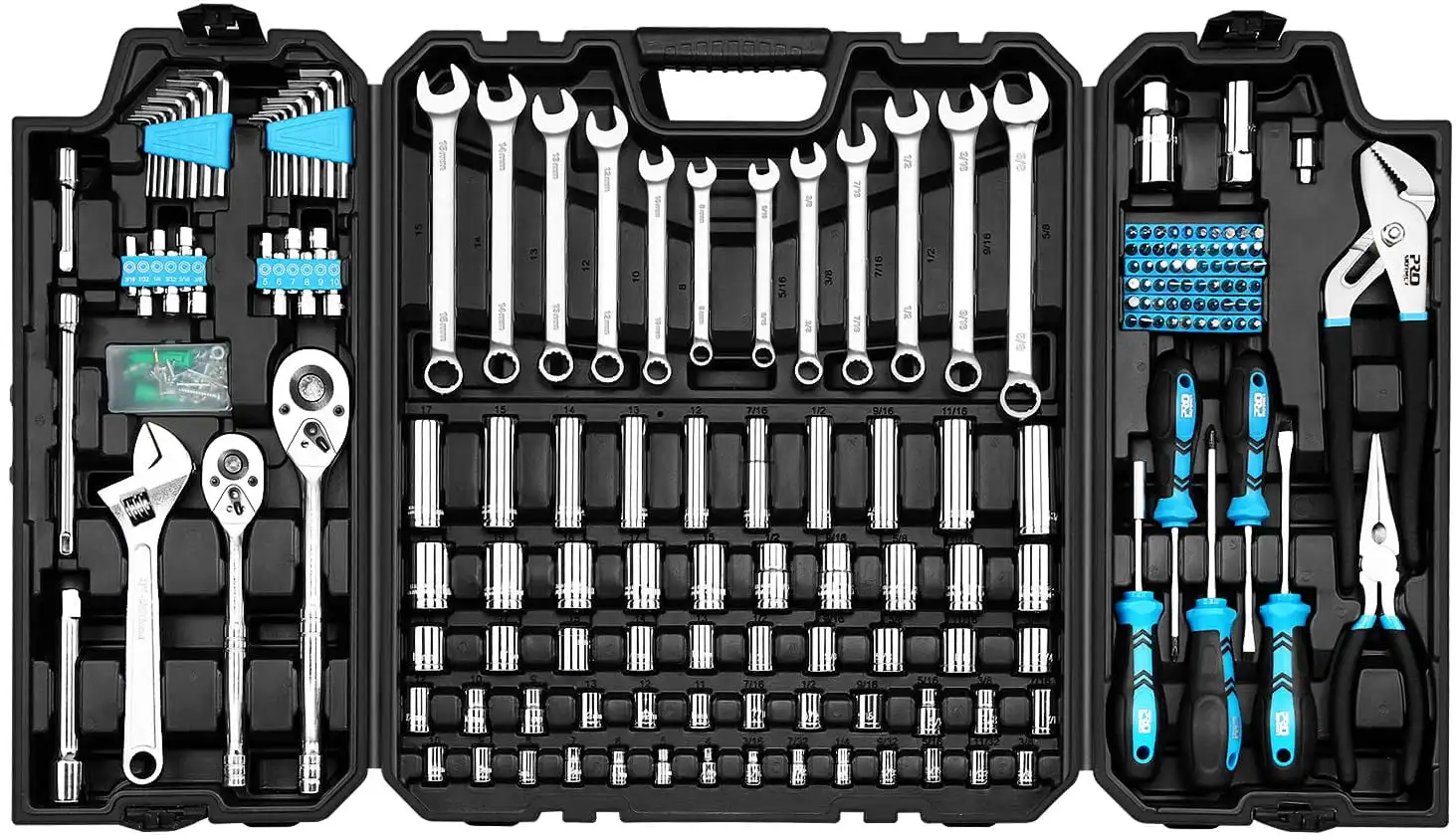 240-Piece Mechanics Tool Set, General Purpose Mixed Sockets and Wrenches Auto Repair Tool Kit with Plastic Storage Case
240-Piece Mechanics Tool Set, General Purpose Mixed Sockets and Wrenches Auto Repair Tool Kit with Plastic Storage Case