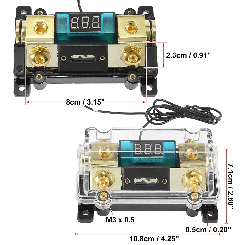 

1X Car Audio Distribution Fuse Block Holder LED Digital Display Inline 300A 0 2 4 AWG Gauge ANL Car Stereo Amplifier Fuse Holder