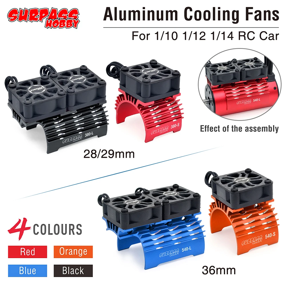 SURPASS HOBBY RC Motor Fan Cooling Fan Heatsink Metal for RC Car 1/8 1/10 1/12 Scale 380 390 540 550 Brushless Motor 28/29/36mm 
SURPASS HOBBY RC Motor Fan Cooling Fan Heatsink Metal for RC Car 1/8 1/10 1/12 Scale 380 390 540 550 Brushless Motor 28/29/36mm