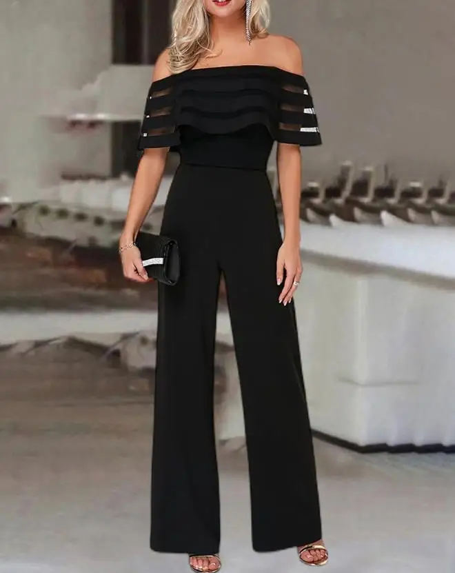Sheer Mesh Patch Off Shoulder Jumpsuit 2023 Summer New Streetwear Short Sleeve Solid Color Casual Long Jumpsuit for Woman
Sheer Mesh Patch Off Shoulder Jumpsuit 2023 Summer New Streetwear Short Sleeve Solid Color Casual Long Jumpsuit for Woman