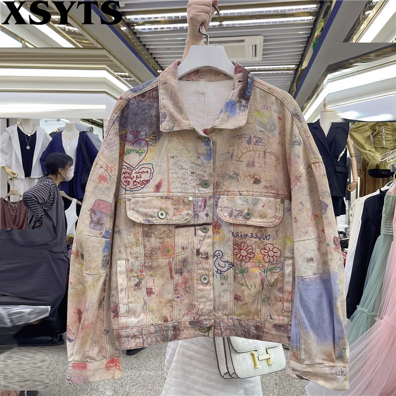 Veste Femme Jean Jacket Coats Casaca Jean Mujer Retro Design Sense Painting Graffiti Oattern Old Fashion Denim Jacket Women
Veste Femme Jean Jacket Coats Casaca Jean Mujer Retro Design Sense Painting Graffiti Oattern Old Fashion Denim Jacket Women