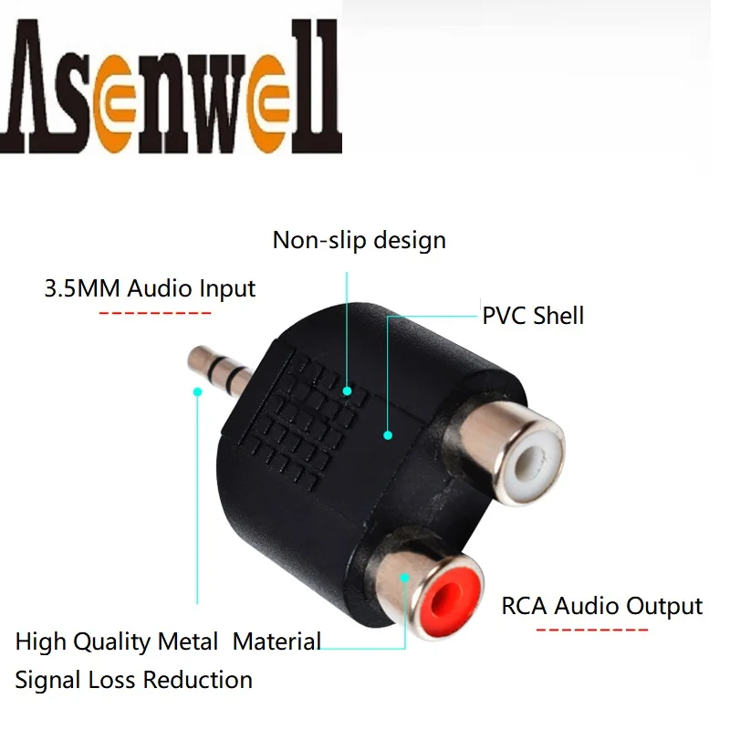 Asenwell дешевый стерео аудио преобразователь 3 5 мм штекер-RCA гнездо AUX в L/R 2CH разъем