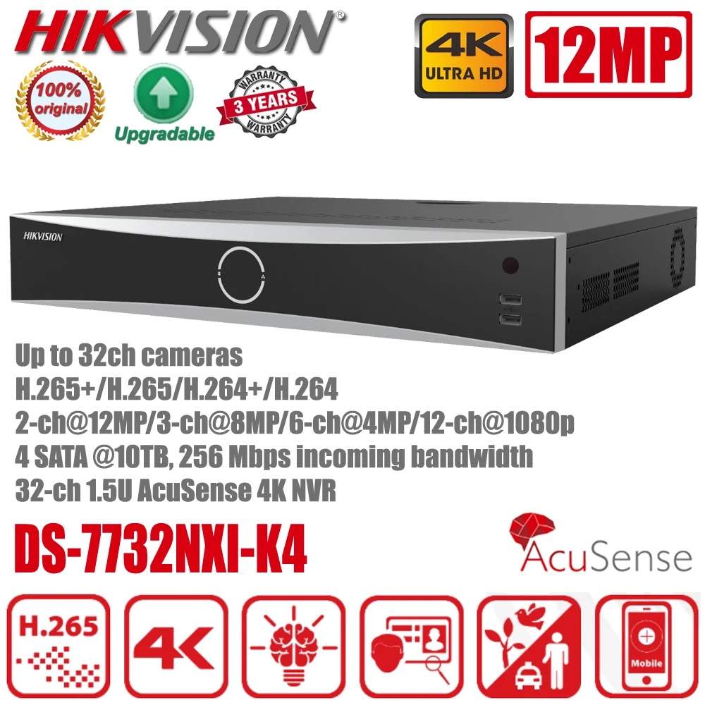 

Original Hikvision DS-7732NXI-K4 32CH 4K H.265+ 4 SATA AcuSense NVR Facial Recognition Network Video Recorder