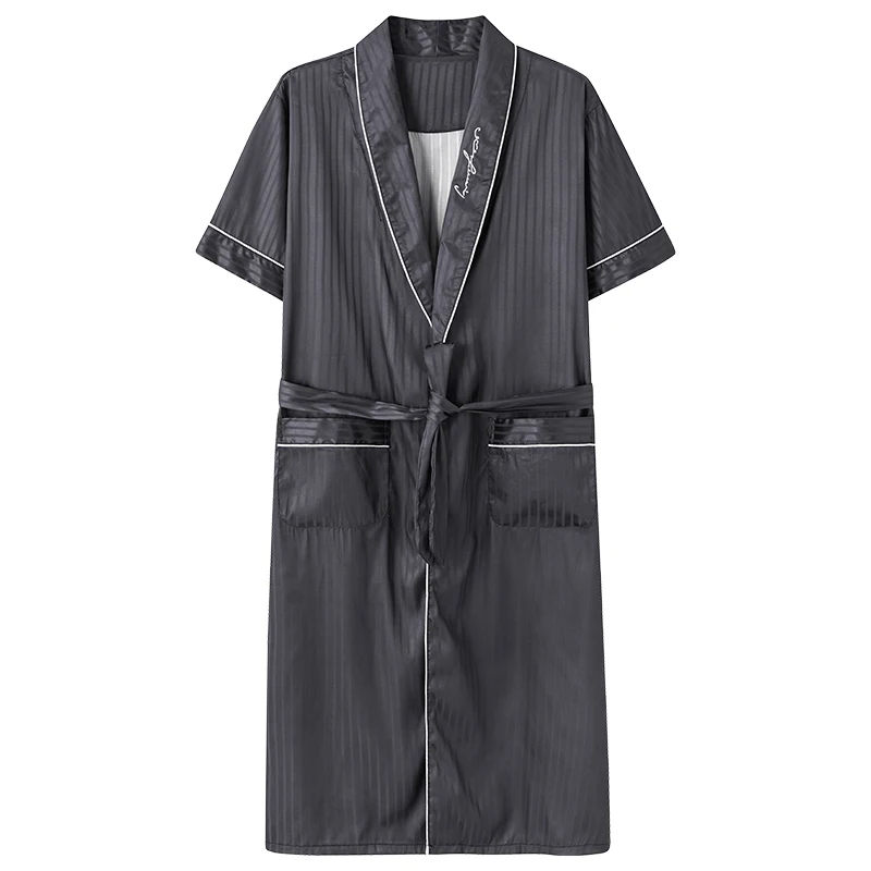 

Халат-кимоно мужской короткий Шелковый, одежда для сна, атласный элегантный халат до колена с длинным рукавом, одежда для сна, серое летнее
