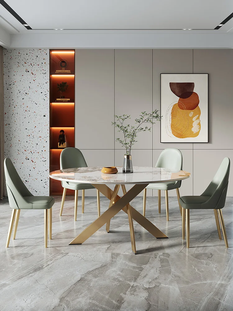Light luxury marble dining table and chair combination modern simple round table household rock plate with turntable villa high-
Light luxury marble dining table and chair combination modern simple round table household rock plate with turntable villa high-