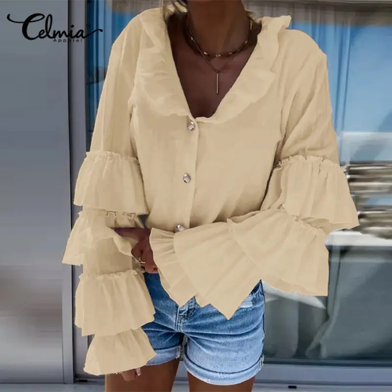 Women Ruffled V-neck Buttons Blouses Celmia Fashion Flare Sleeve Shirts 2022 Summer Casual Solid Color Layered Streetwear Blusas
Women Ruffled V-neck Buttons Blouses Celmia Fashion Flare Sleeve Shirts 2022 Summer Casual Solid Color Layered Streetwear Blusas