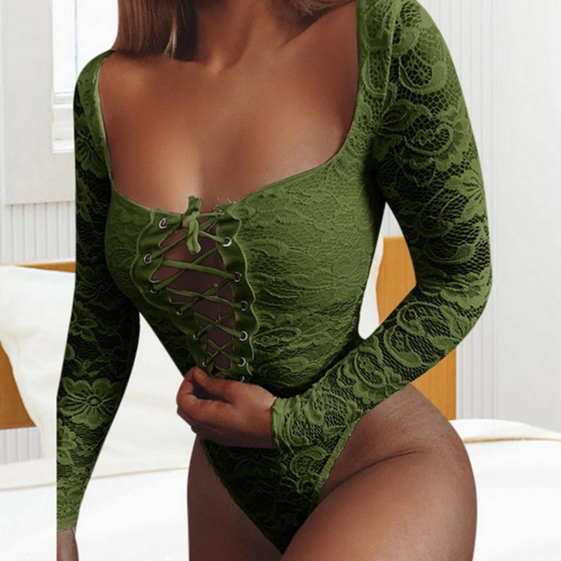 Female Sexy Lingerie Fashion Lace Solid Color Square Collar Long Sleeve One-Piece Lingeries Women Trendy Nightwear Bodysuit New
Female Sexy Lingerie Fashion Lace Solid Color Square Collar Long Sleeve One-Piece Lingeries Women Trendy Nightwear Bodysuit New