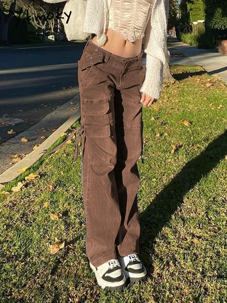 Yitimoky 2022 Vintage Jeans Belt Women Low Waist Cargo Pants Y2K Streetwear Big Pockets Drawstring Denim Trousers Harajuku Brown
Yitimoky 2022 Vintage Jeans Belt Women Low Waist Cargo Pants Y2K Streetwear Big Pockets Drawstring Denim Trousers Harajuku Brown