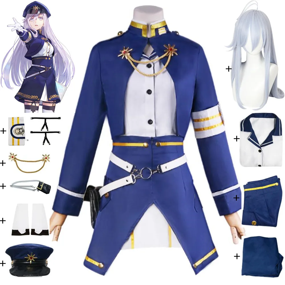 

Anime 86 Eighty Six Eightysix Vladilena Milize Cosplay Costume Republic of San Magnolia Lena Halloween Blue Uniform Suit Hat Wig