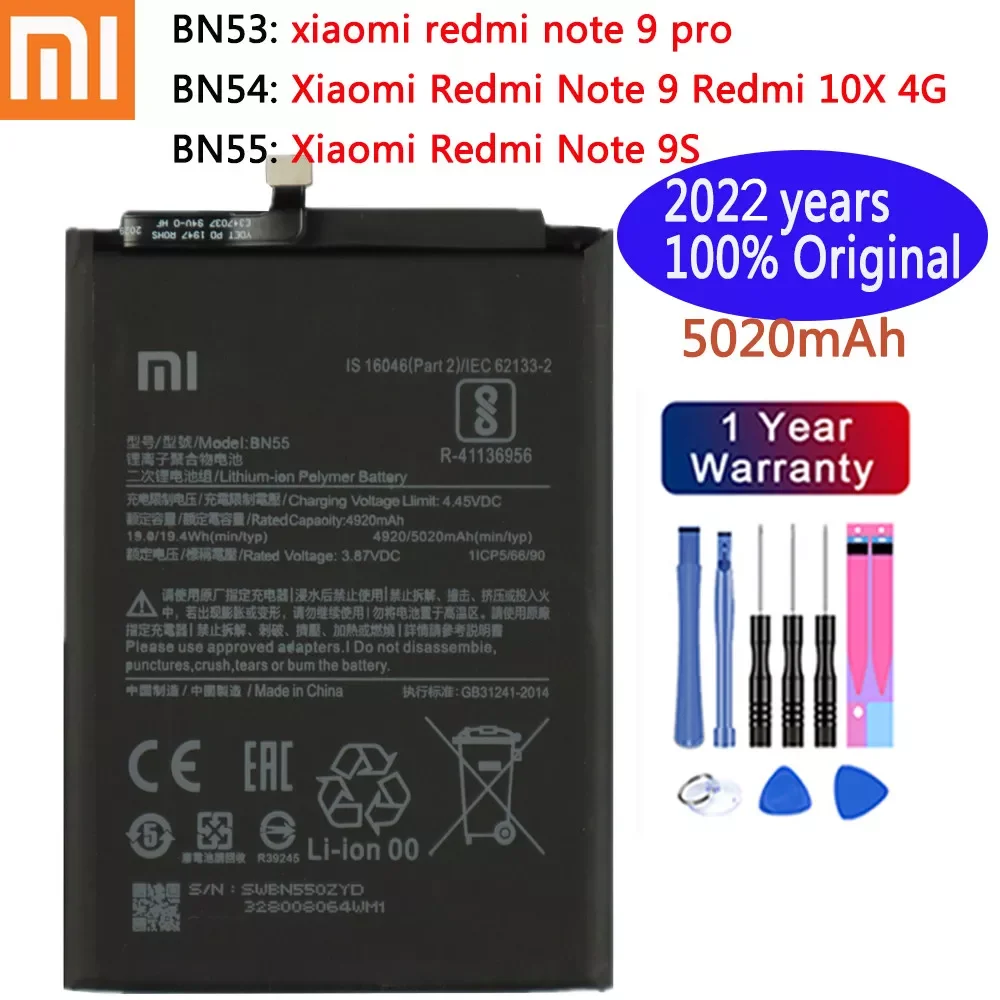 2022 New 100% Original 5020mAh BN53 BN54 BN55 Battery For Xiaomi Redmi Note 9 Pro / Note 9 5G / 10X 4G / Note 9S Phone Batteries
2022 New 100% Original 5020mAh BN53 BN54 BN55 Battery For Xiaomi Redmi Note 9 Pro / Note 9 5G / 10X 4G / Note 9S Phone Batteries