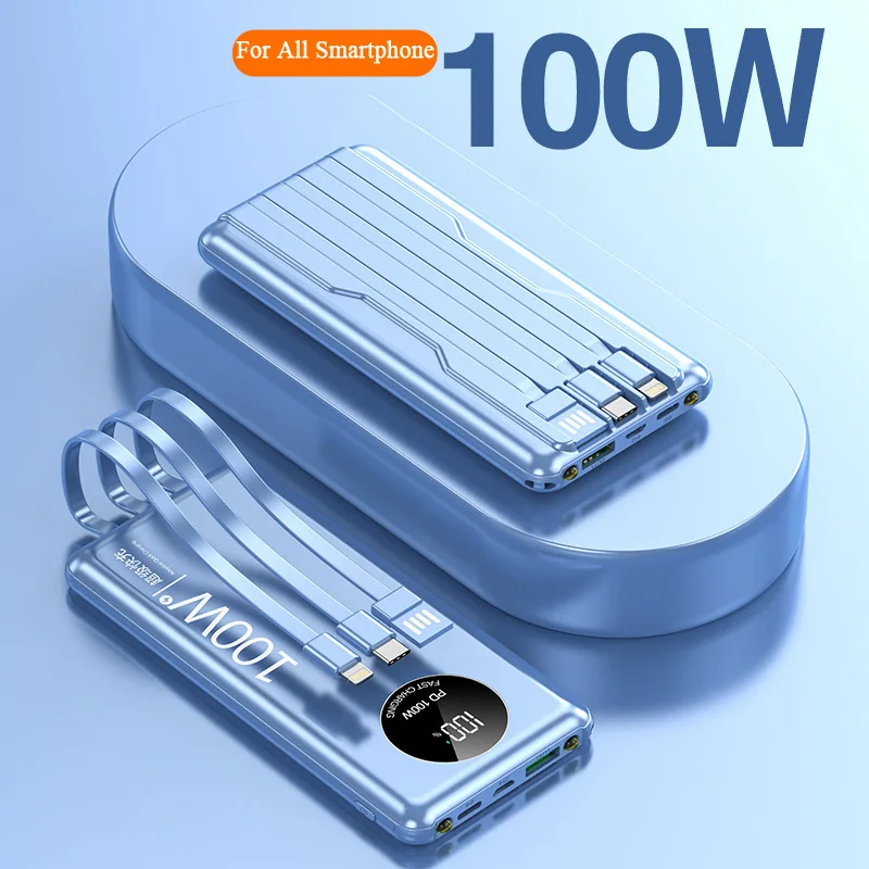 100W Power Bank 20000mAh PD Fast Charging Powerbank Portable External Battery Quick Charge Poverbank Built in 3 Cable 4 Outputs
100W Power Bank 20000mAh PD Fast Charging Powerbank Portable External Battery Quick Charge Poverbank Built in 3 Cable 4 Outputs