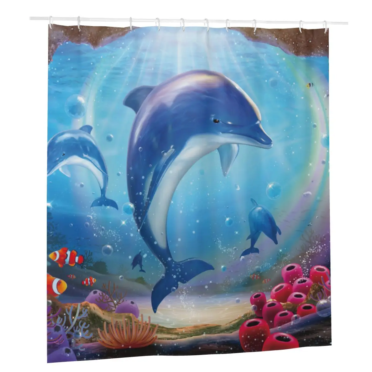 Lovable Dolphin Shower Curtain Bathroom Bath Curtain Colorful Tropical Ocean Beautiful Rainbow Polyester Waterproof Curtains
Lovable Dolphin Shower Curtain Bathroom Bath Curtain Colorful Tropical Ocean Beautiful Rainbow Polyester Waterproof Curtains