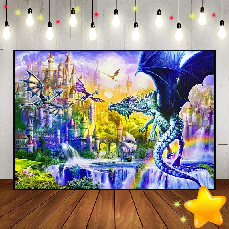 

Fantasy World Tapestry Red Dragon Human War Background Custom Birthday Backdrop Party Photo Decoration Photography Backdrops