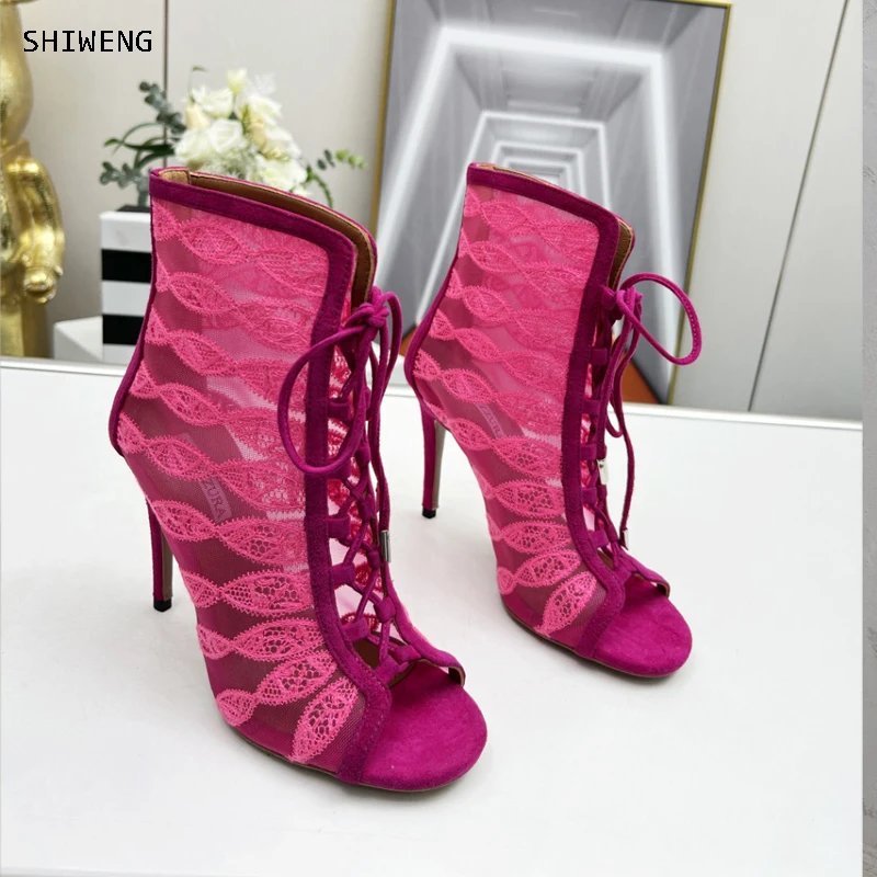 Women Elegant Mesh Short Boots Sexy Peep Toe Black White Lace Stiletto Heel Ankle Booties Lace-up Wedding Heel Pumps
Women Elegant Mesh Short Boots Sexy Peep Toe Black White Lace Stiletto Heel Ankle Booties Lace-up Wedding Heel Pumps