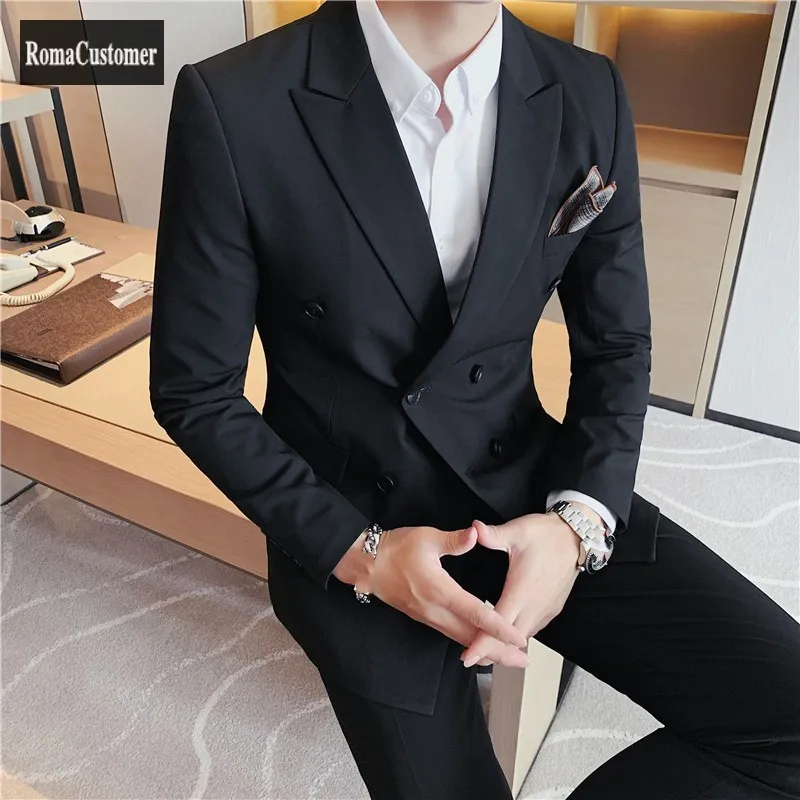 Double Breasted Suits Mens Sets Slim Pants Business Formal Casual Blazer British Style Groom Wedding Dress Two Piece Set
Double Breasted Suits Mens Sets Slim Pants Business Formal Casual Blazer British Style Groom Wedding Dress Two Piece Set