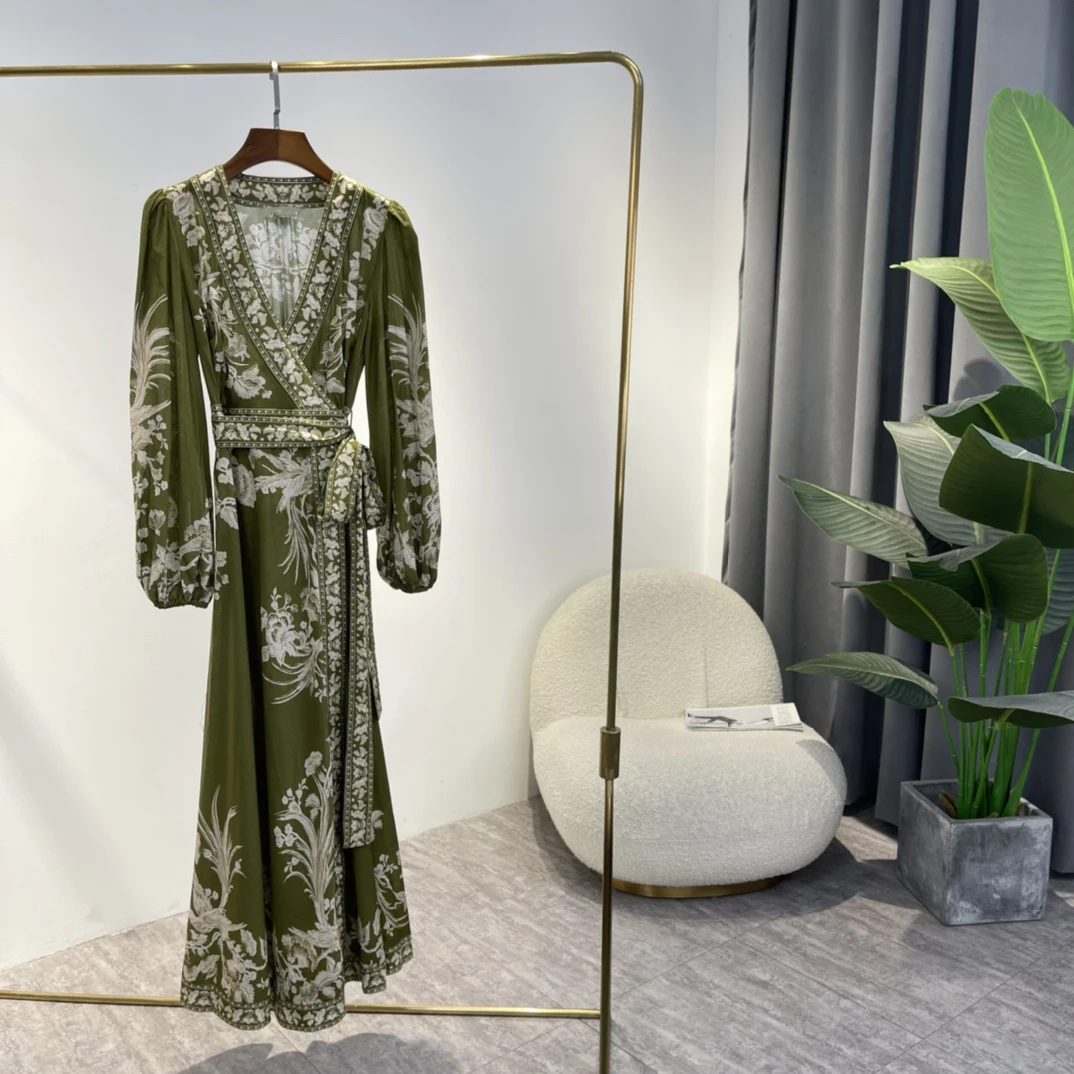 Women Self Tie Wrap Clothing 2022 Summer New Arrival Top Quality Poplin Floral Printing Army Green Long Length Dress
Women Self Tie Wrap Clothing 2022 Summer New Arrival Top Quality Poplin Floral Printing Army Green Long Length Dress