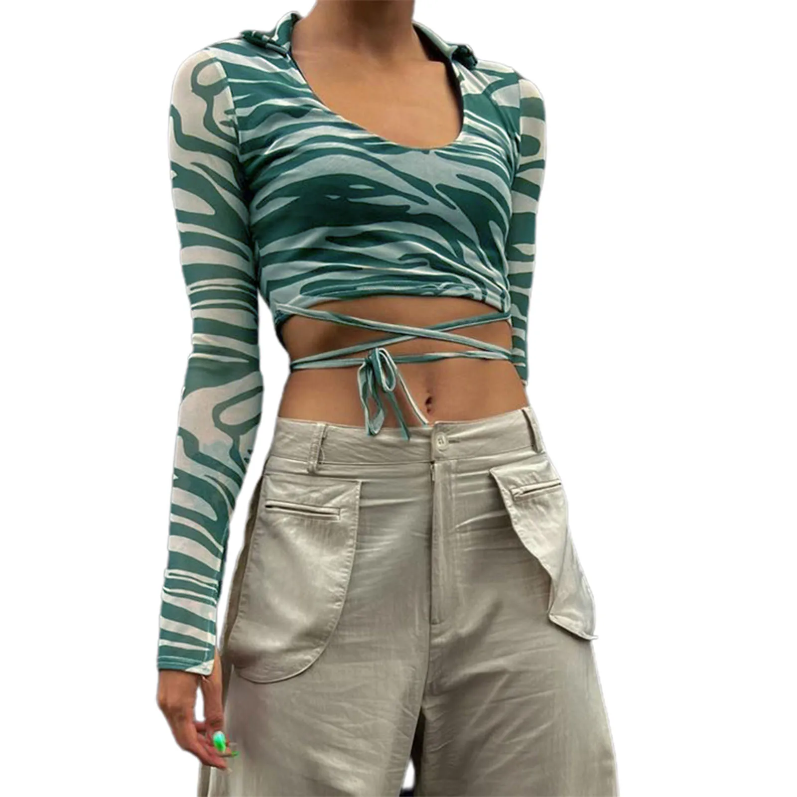 Women Crop Tops Sexy Bandage Long Sleeve Turn-down Collar Lacing Ladies Tops for Club Party
Women Crop Tops Sexy Bandage Long Sleeve Turn-down Collar Lacing Ladies Tops for Club Party