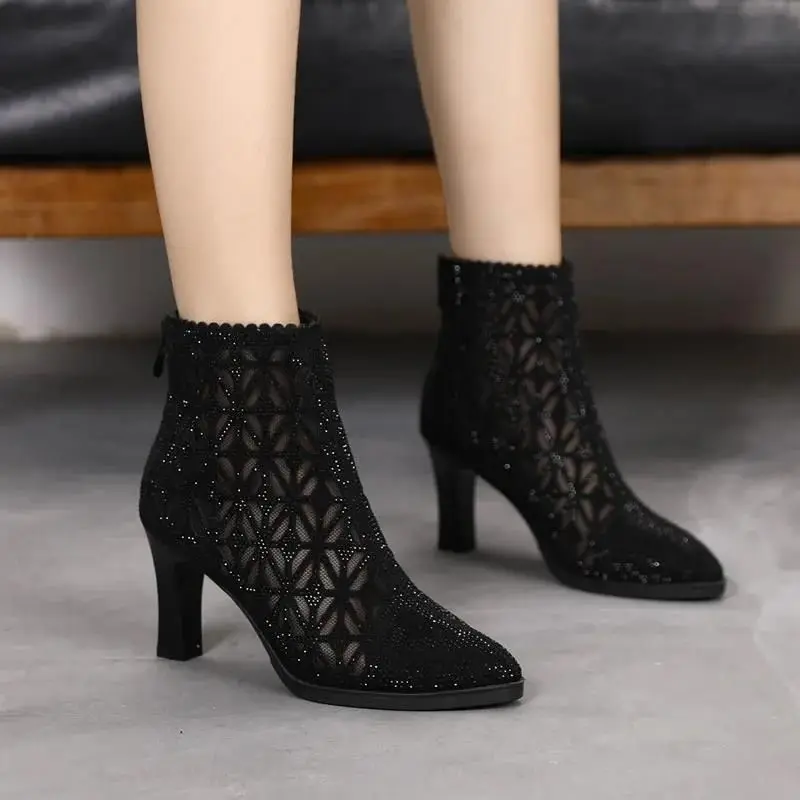 New In Women's High Heeled Mesh Boots Hollow Pointed Rhinestone Mesh Thick with Women's Sandals Mesh High Heels Shoes for Women
New In Women's High Heeled Mesh Boots Hollow Pointed Rhinestone Mesh Thick with Women's Sandals Mesh High Heels Shoes for Women