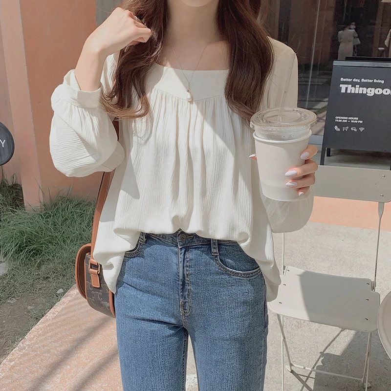 Женская шифоновая блузка с длинным рукавом, в Корейском стиле
Женская шифоновая блузка с длинным рукавом, в Корейском стиле