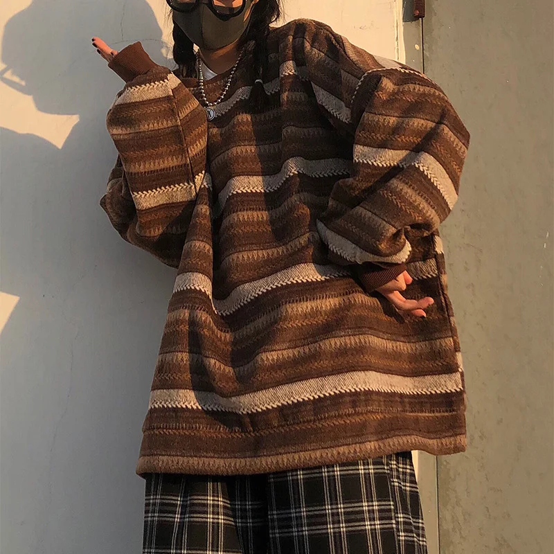 Autumn Pullover Women Vintage Striped Oversize Sweater Long Sleeve Knitted Tops Hip Hop Streetwear Pullover Female
Autumn Pullover Women Vintage Striped Oversize Sweater Long Sleeve Knitted Tops Hip Hop Streetwear Pullover Female