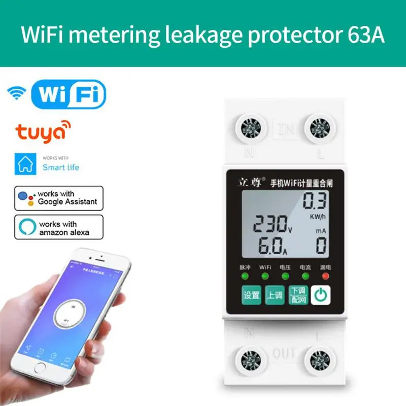 

Tuya 63A Din Rail WIFI Smart Energy Meter Timer Power Monitor KWh Meter Wattmeter 110V 220V Smart Life Alexa Google Home Alice