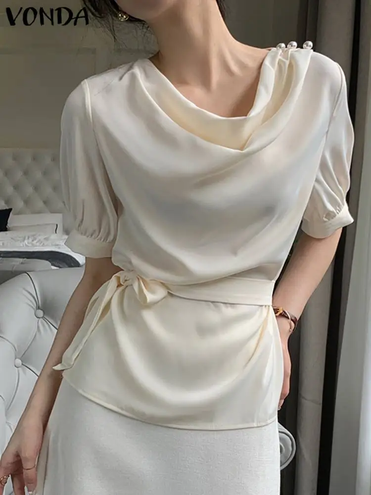 VONDA Women Shirts 2023 Summer Short Sleeve Elegant OL Tops Casual Solid Color Swing Blouse Collar Belted Fashion Blusas Female
VONDA Women Shirts 2023 Summer Short Sleeve Elegant OL Tops Casual Solid Color Swing Blouse Collar Belted Fashion Blusas Female
