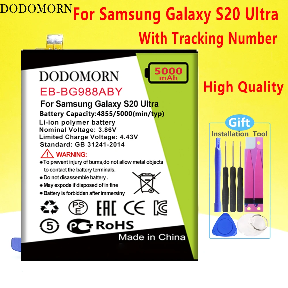 Аккумулятор DODOMORN EB-BG988ABY для телефона Samsung Galaxy S20 Ultra S20Ultra S20U, высокое качество + номер отслеживания
Аккумулятор DODOMORN EB-BG988ABY для телефона Samsung Galaxy S20 Ultra S20Ultra S20U, высокое качество + номер отслеживания