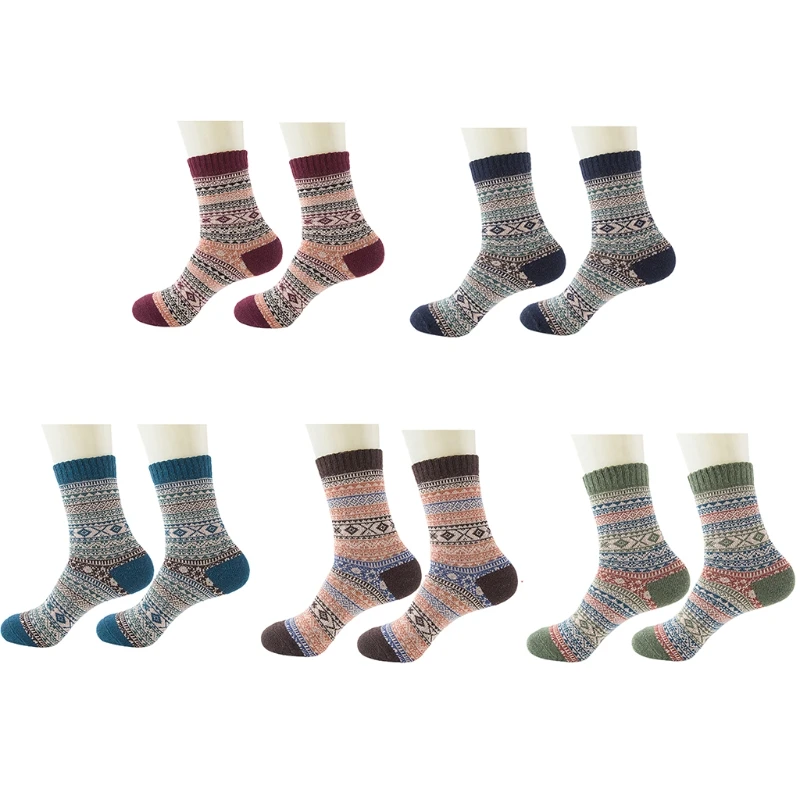 

Мужские зимние короткие носки из искусственной шерсти этнические геометрические полосатые теплые чулочно-носочные изделия