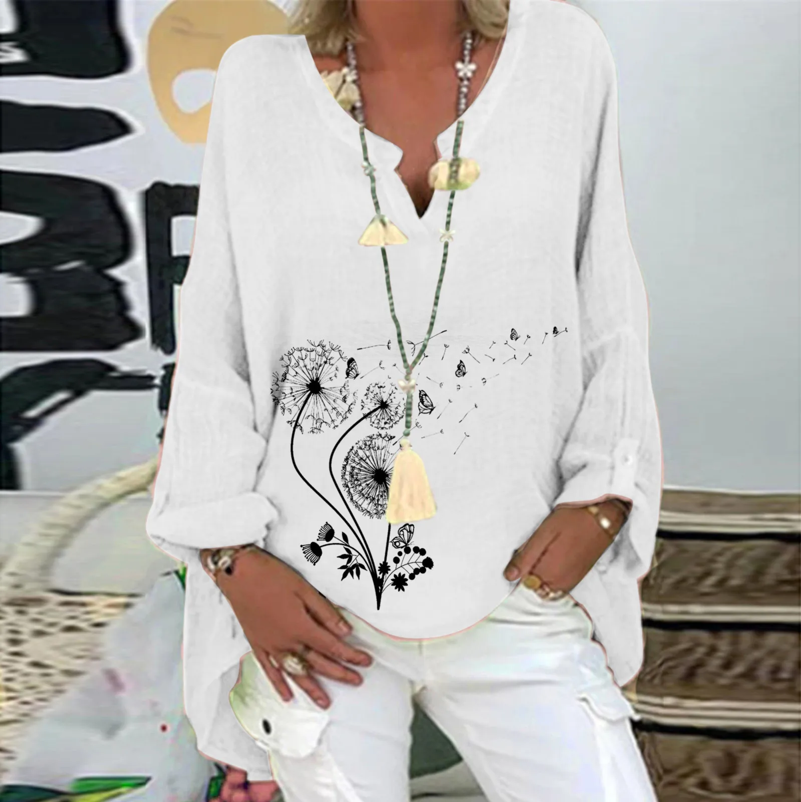 Women Summer Casual Top Printed Cotton Linen Long Sleeve Shirt Solid Color V Neck Mid White Top Women Athletic Shirts Shorts
Women Summer Casual Top Printed Cotton Linen Long Sleeve Shirt Solid Color V Neck Mid White Top Women Athletic Shirts Shorts