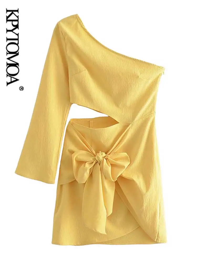 KPYTOMOA Women Fashion With Tied Bow Hollow Out Asymmetrical Mini Dress Vintage One Shoulder Side Zipper Female Dresses Vestidos
KPYTOMOA Women Fashion With Tied Bow Hollow Out Asymmetrical Mini Dress Vintage One Shoulder Side Zipper Female Dresses Vestidos