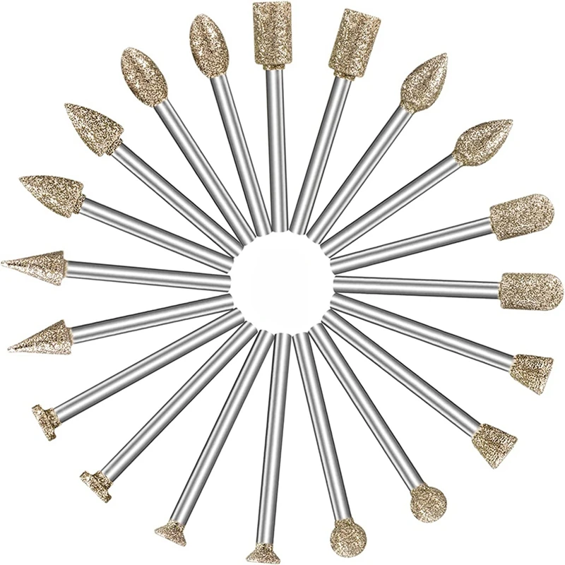 Diamond Grinding Burr Bit Set 20Pc Rotary Tool Accessories Stone Carving Set With 1/8 Inch Shank For Stone Ceramic Glass
Diamond Grinding Burr Bit Set 20Pc Rotary Tool Accessories Stone Carving Set With 1/8 Inch Shank For Stone Ceramic Glass