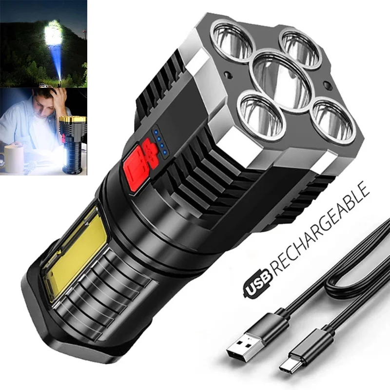 Portable 5 LED Flashlight Super Bright USB Rechargeable With COB Side Light Outdoor Waterproof Multi-function Camping Torch
Portable 5 LED Flashlight Super Bright USB Rechargeable With COB Side Light Outdoor Waterproof Multi-function Camping Torch