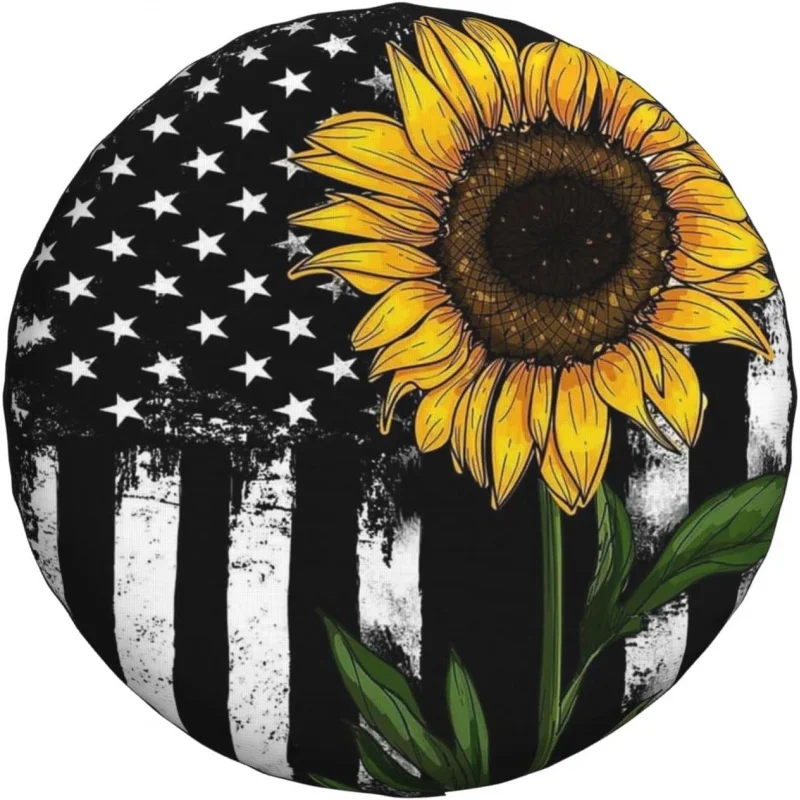

Sunflower American Flag Spare Tire Cover Wheel Protectors Universal Dust-Proof Waterproof Fit for Trailer Rv SUV Truck Camper Tr
