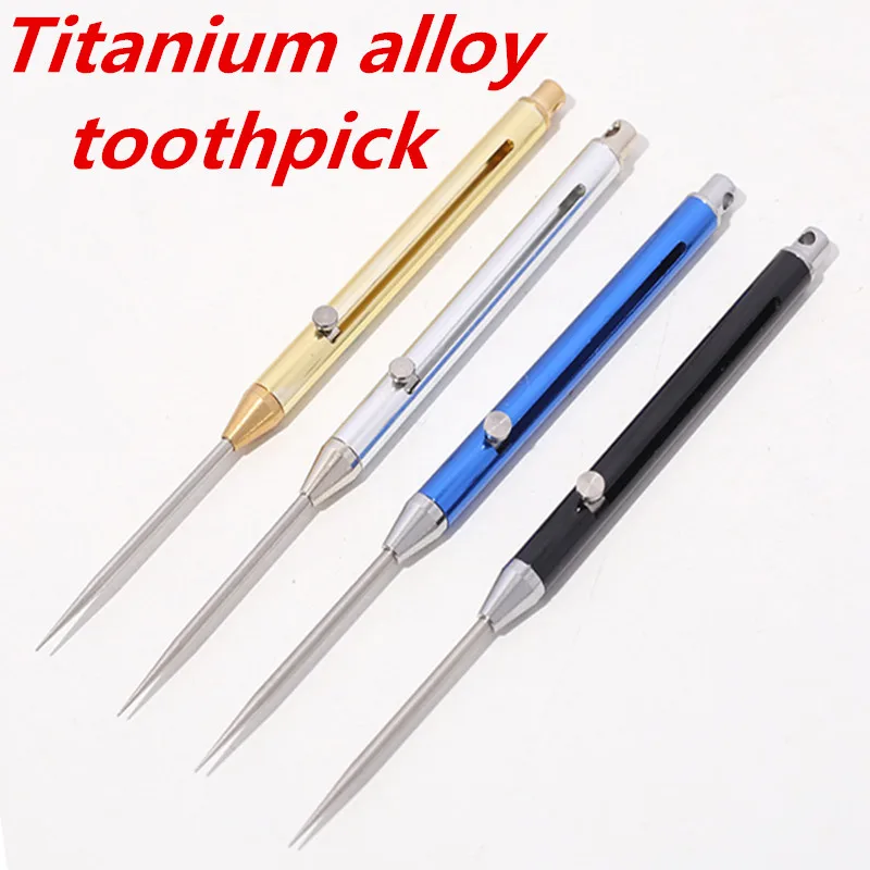 

Titanium Alloy Toothpick Portable Self-defense Tool Tooth Pick Artifact Fruit Pick Spring Retractable Toothpick Key Pendant Gift