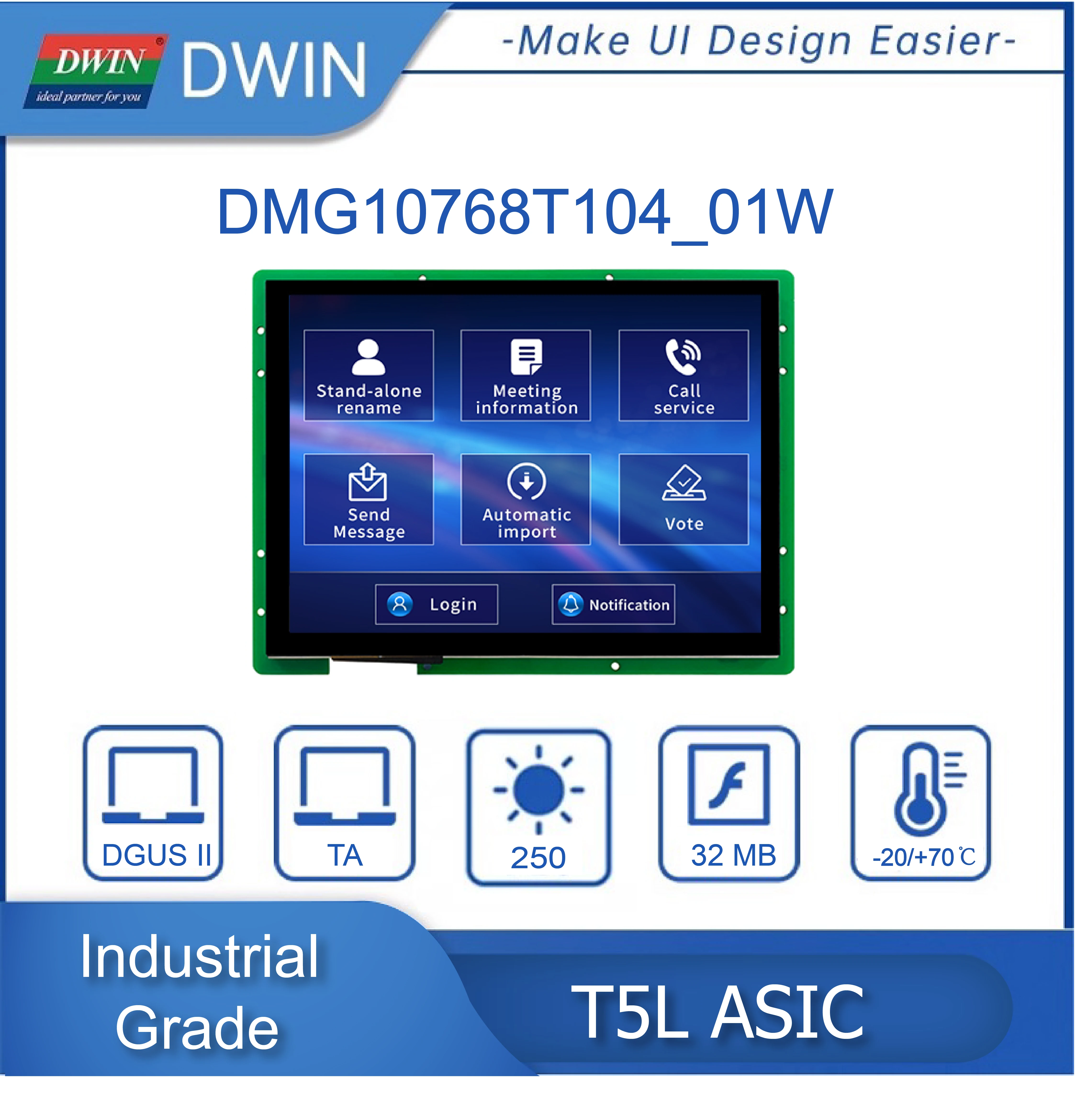 

DWIN 10.4 Inch 1024x768 TFT LCD HMI Display Module IPS TTL/RS232 Capacitive Resistive Touch Panel For Arduino DMG10768T104_01W