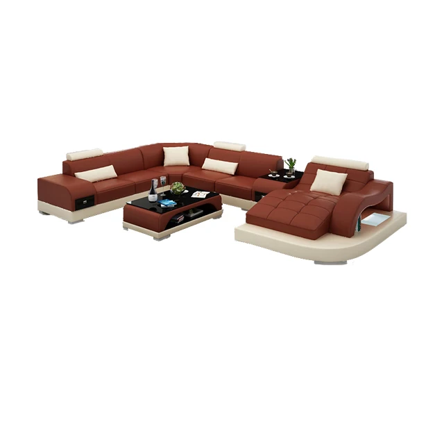 

Домашнее использование, классический стиль, U-образный итальянский комплект мебели из натуральной кожи для гостиной, надувной диван-кровать