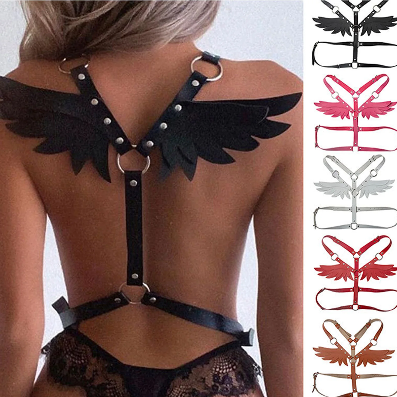 Anime Angel Wings Faux Leather Harness Goth Punk Body Chain Women Strap Summer Cosplay Prop Mutil Color Bandage Costume Vest
Anime Angel Wings Faux Leather Harness Goth Punk Body Chain Women Strap Summer Cosplay Prop Mutil Color Bandage Costume Vest