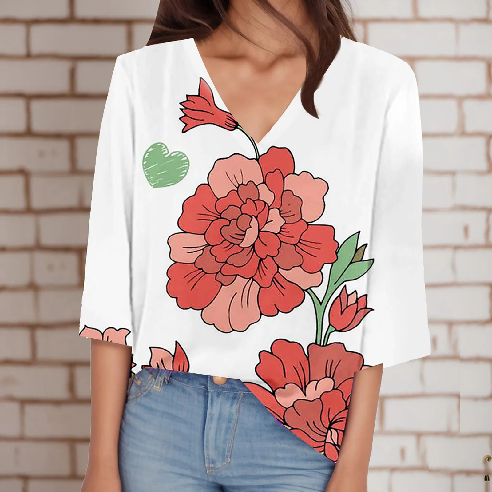 Big Flower Print Tee For Women'S Retro Floral Shirts V Neck Three Quarter Sleeve Short Sleeved Top Sports Casual Tee Top
Big Flower Print Tee For Women'S Retro Floral Shirts V Neck Three Quarter Sleeve Short Sleeved Top Sports Casual Tee Top