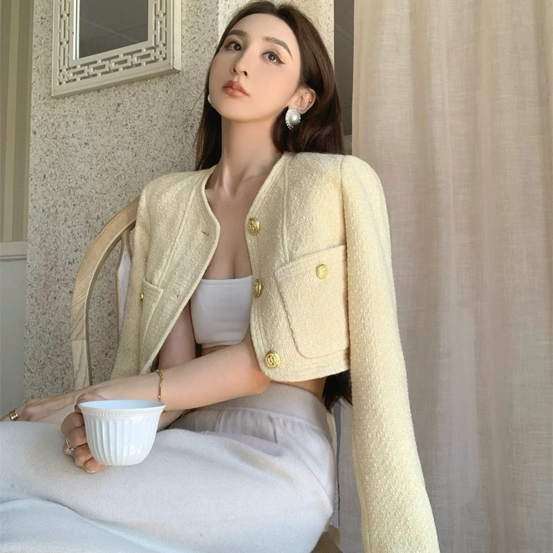 High Quality French Vintage Small Fragrance Woolen Tweed Elegant Jacket Short Coat Women's Spring Autumn Korean Female Coats
High Quality French Vintage Small Fragrance Woolen Tweed Elegant Jacket Short Coat Women's Spring Autumn Korean Female Coats