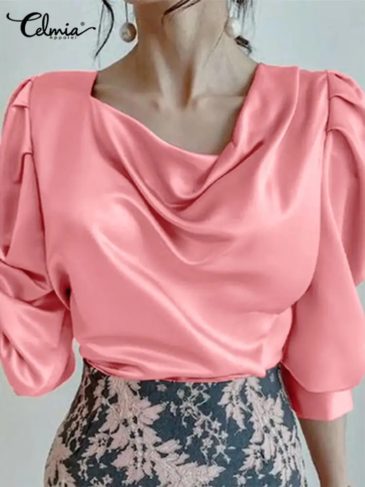 Celmia Women Vintage Cowl Neck Shirts 2022 Fashion 3/4 Sleeves Blouses Office Satin Pleats Shoulder Tops Summer Holiday Blusas
Celmia Women Vintage Cowl Neck Shirts 2022 Fashion 3/4 Sleeves Blouses Office Satin Pleats Shoulder Tops Summer Holiday Blusas
