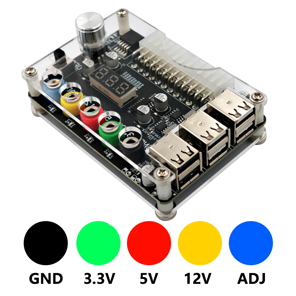 24Pin ATX Power Supply Breakout Board Power Module Adapter Connector Adjustable Voltage Knob 6 Port USB 2.0 Supports QC2.0 QC3.0
24Pin ATX Power Supply Breakout Board Power Module Adapter Connector Adjustable Voltage Knob 6 Port USB 2.0 Supports QC2.0 QC3.0