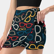 Colorful Smart Glasses Pattern Womens skirt Mini Skirts A Line Skirt With Hide Pocket Colorful Red Blue Yellow Navy Pattern