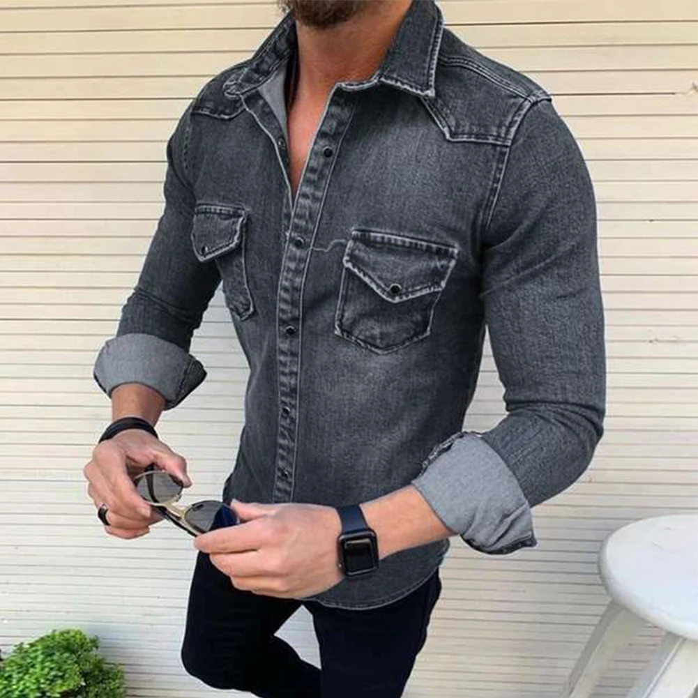 Mens Casual Slim Shirt Jeans Long Sleeve Tops Chest Pocket Snap Button Down Tees Vintage Minimalist Oversized Men's Clothing
Mens Casual Slim Shirt Jeans Long Sleeve Tops Chest Pocket Snap Button Down Tees Vintage Minimalist Oversized Men's Clothing