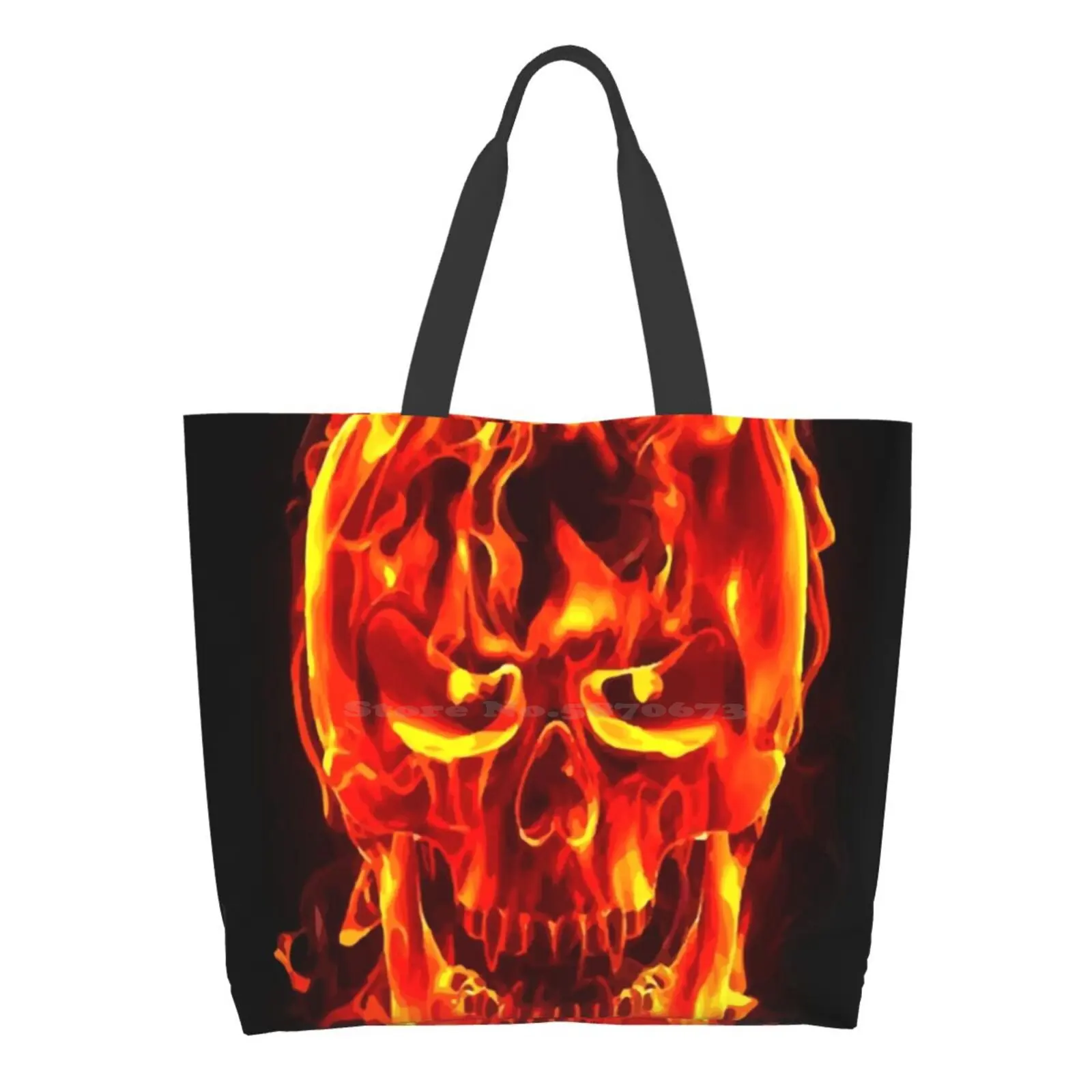 

Flaming Ladies Casual Handbag Tote Bag Reusable Large Capacity Skull Skeleton Death Halloween Skulls Horror Dead Scary Bones