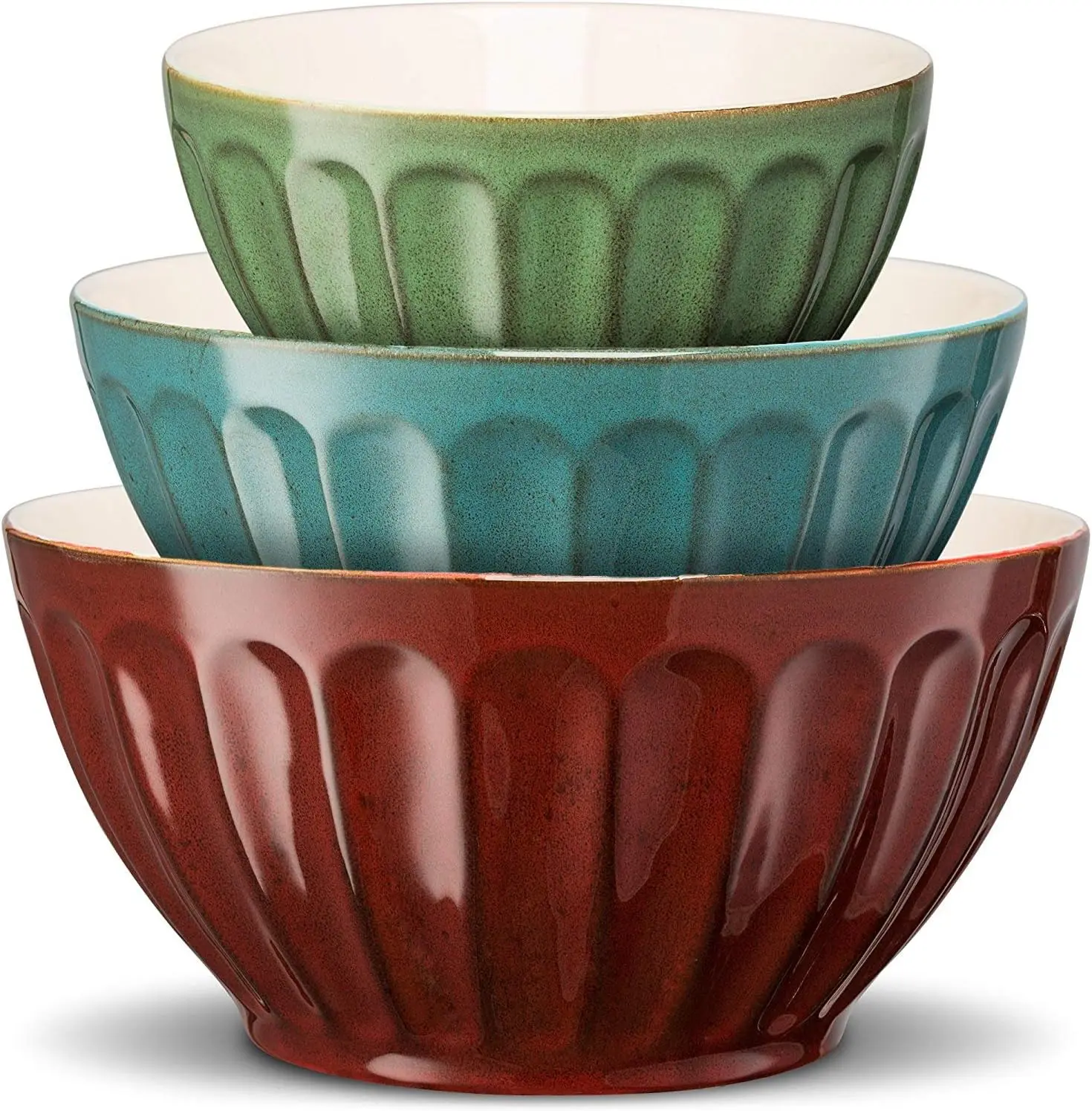 Nesting Serving & Mixing Bowls, Ceramic Kitchen Bowls, For Salads, Fruit, Popcorn, Microwave and Dishwasher Safe, Red/Blue/G
Nesting Serving & Mixing Bowls, Ceramic Kitchen Bowls, For Salads, Fruit, Popcorn, Microwave and Dishwasher Safe, Red/Blue/G