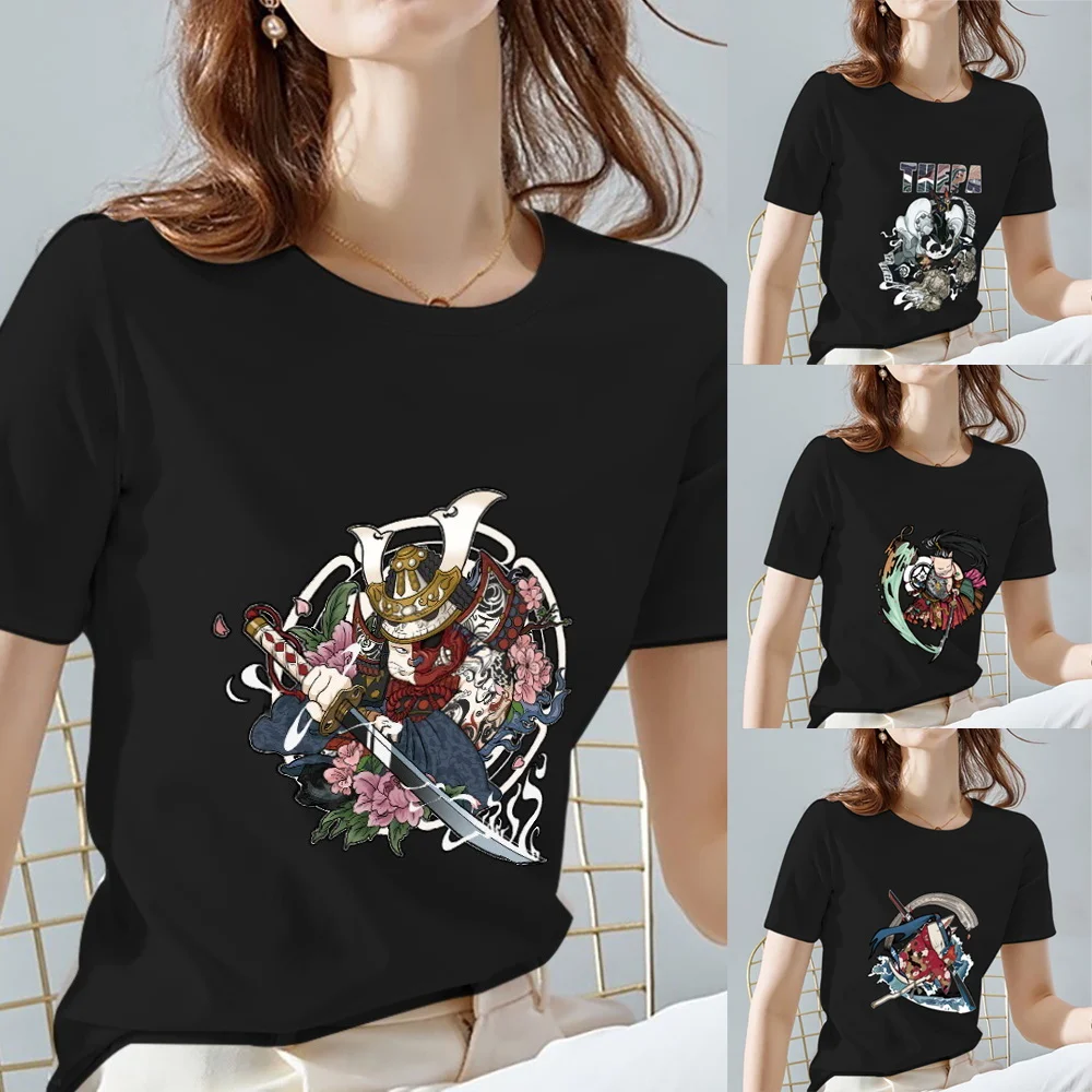 T Shirts Women 2022 Black Classic All-match Ladies Tops O-Neck Fashion Samurai Pattern Series Short Sleeve Tee Women's Clothing
T Shirts Women 2022 Black Classic All-match Ladies Tops O-Neck Fashion Samurai Pattern Series Short Sleeve Tee Women's Clothing