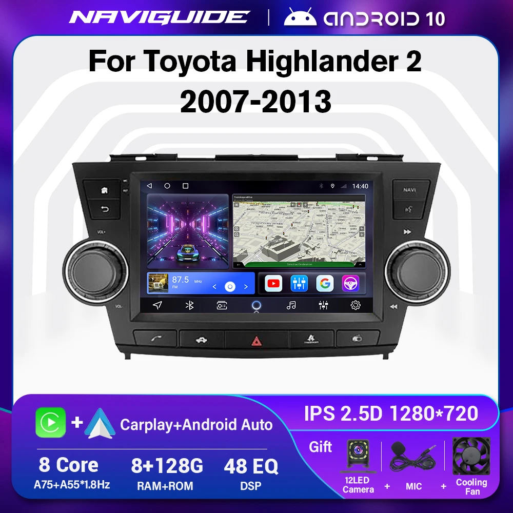 

Автомобильный радиоприемник на Android 10 для Toyota Highlander Kluger 2 XU40 2007-2013 GPS мультимедийный видеоплеер DSP автомобильный стерео Carplay 1280*720P