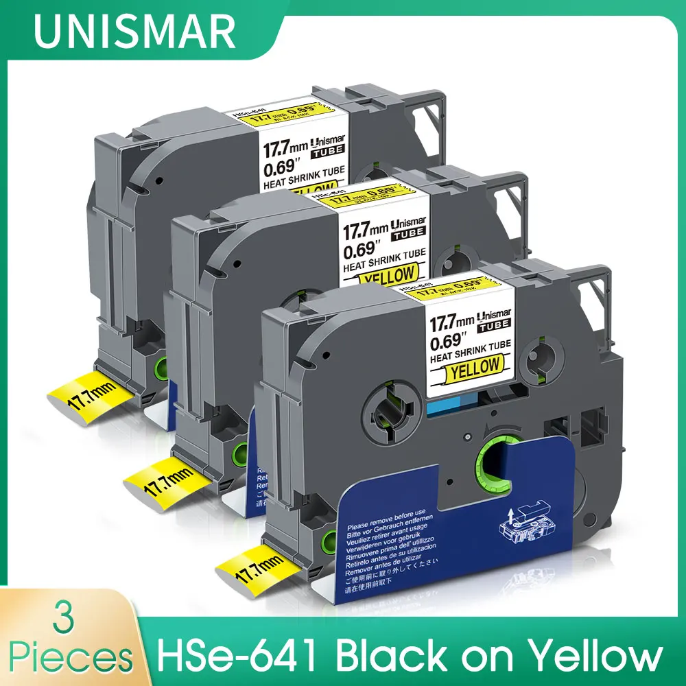 Unismar 3PK 17.7mm Tape HSe-641 HSe 641 HSe HS 641 Heat Shrink Tubes Black on Yellow Replace for Brother PT Label Maker Labeller
Unismar 3PK 17.7mm Tape HSe-641 HSe 641 HSe HS 641 Heat Shrink Tubes Black on Yellow Replace for Brother PT Label Maker Labeller