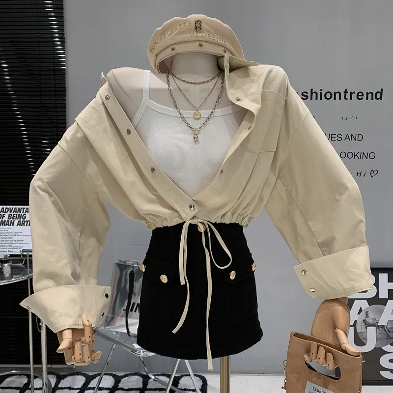 New in Women's Clothing 2023 Spring Design sense shirt with suspender vest Fashion solid color loose shirt top set blouses
New in Women's Clothing 2023 Spring Design sense shirt with suspender vest Fashion solid color loose shirt top set blouses